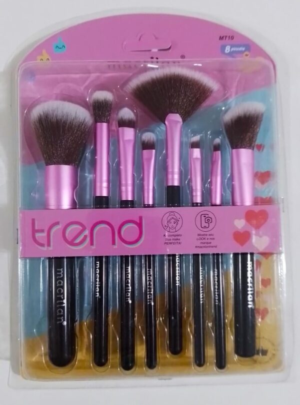 Kit De Pincel Para Maquiagem Com 8 Peças Cor Rosa/Preto - Macrilan