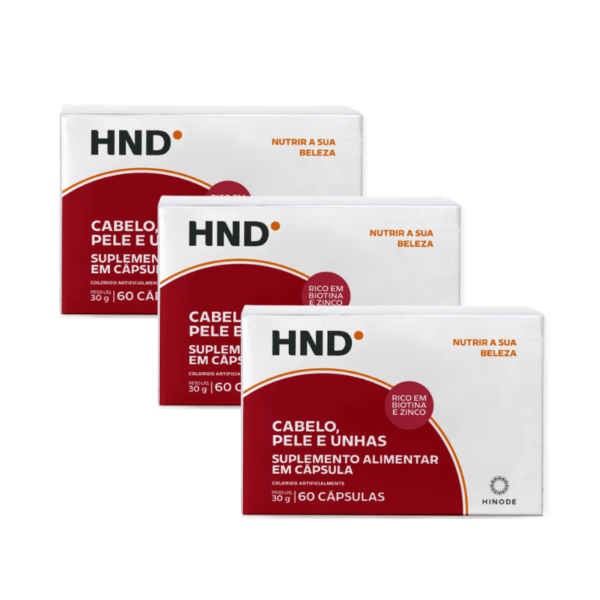 Suplemento Alimentar para Cabelo, Pele e Unhas HND 60 Cápsulas (3 caixas)